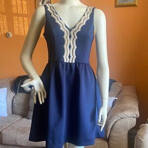 Classy Lilly Pulitzer Navy Blue Dress with Gold Accents